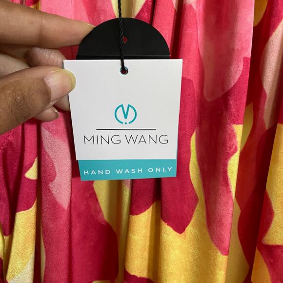 Ming Wang Abstract Print Crepe De Chine Halter Neck Tiered Dress, Sz M -- NWT - Picture 5 of 12